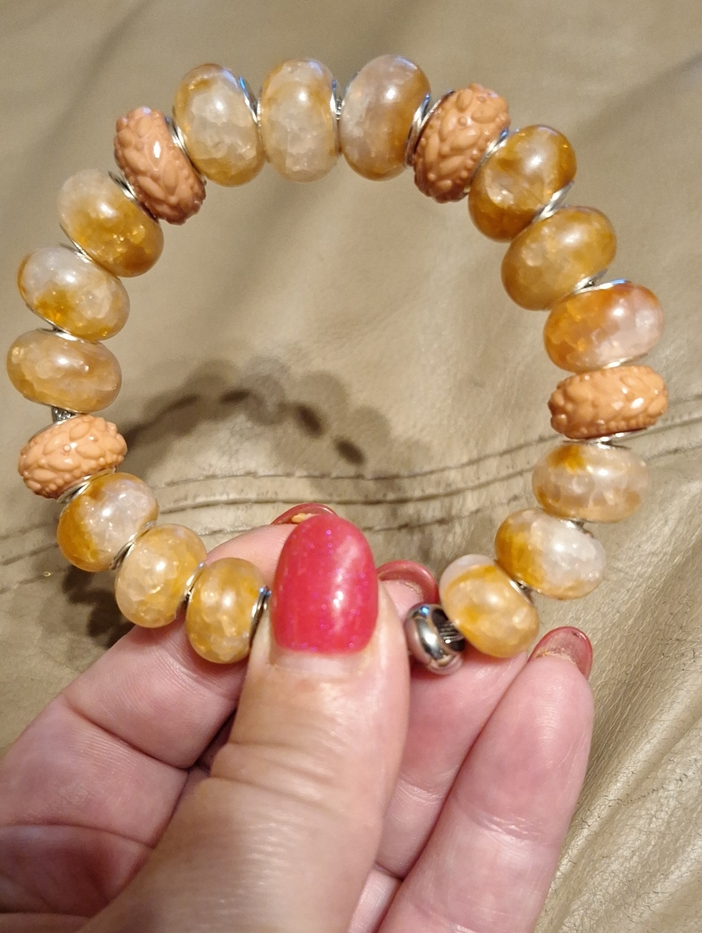 Golden Amber Bead Adjusÿù Bracelet - Women Jewelry